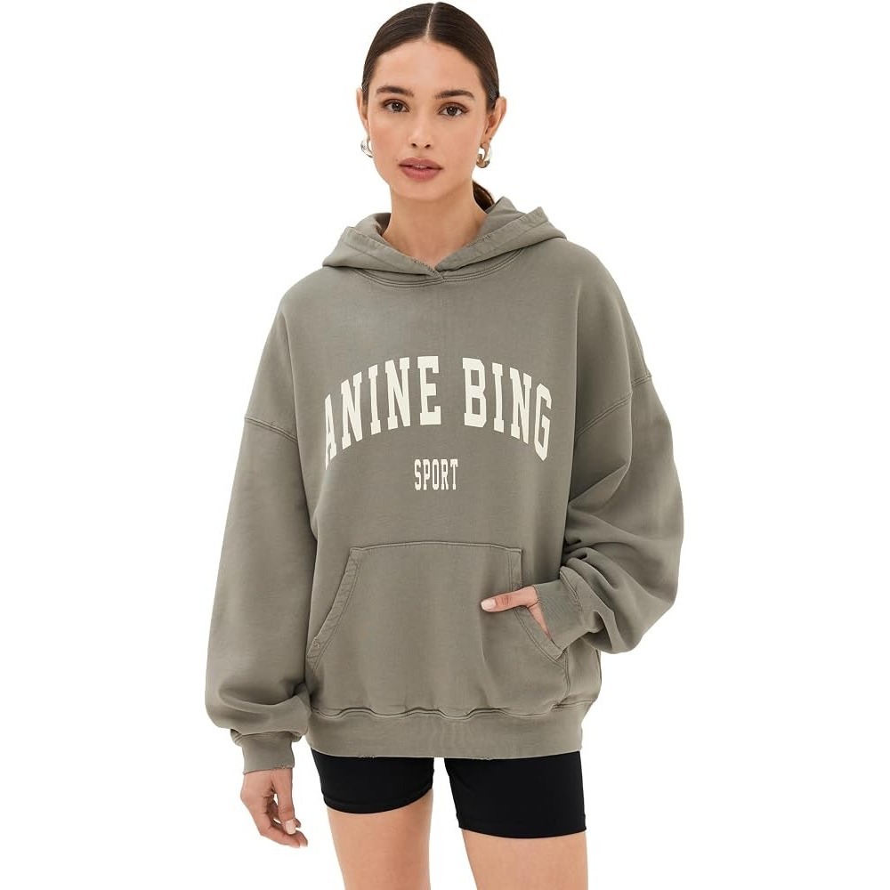 Anine Bing‎ Sport Harvey Sweatshirt Dusty Olive Green Oversized Hoodie Large L
